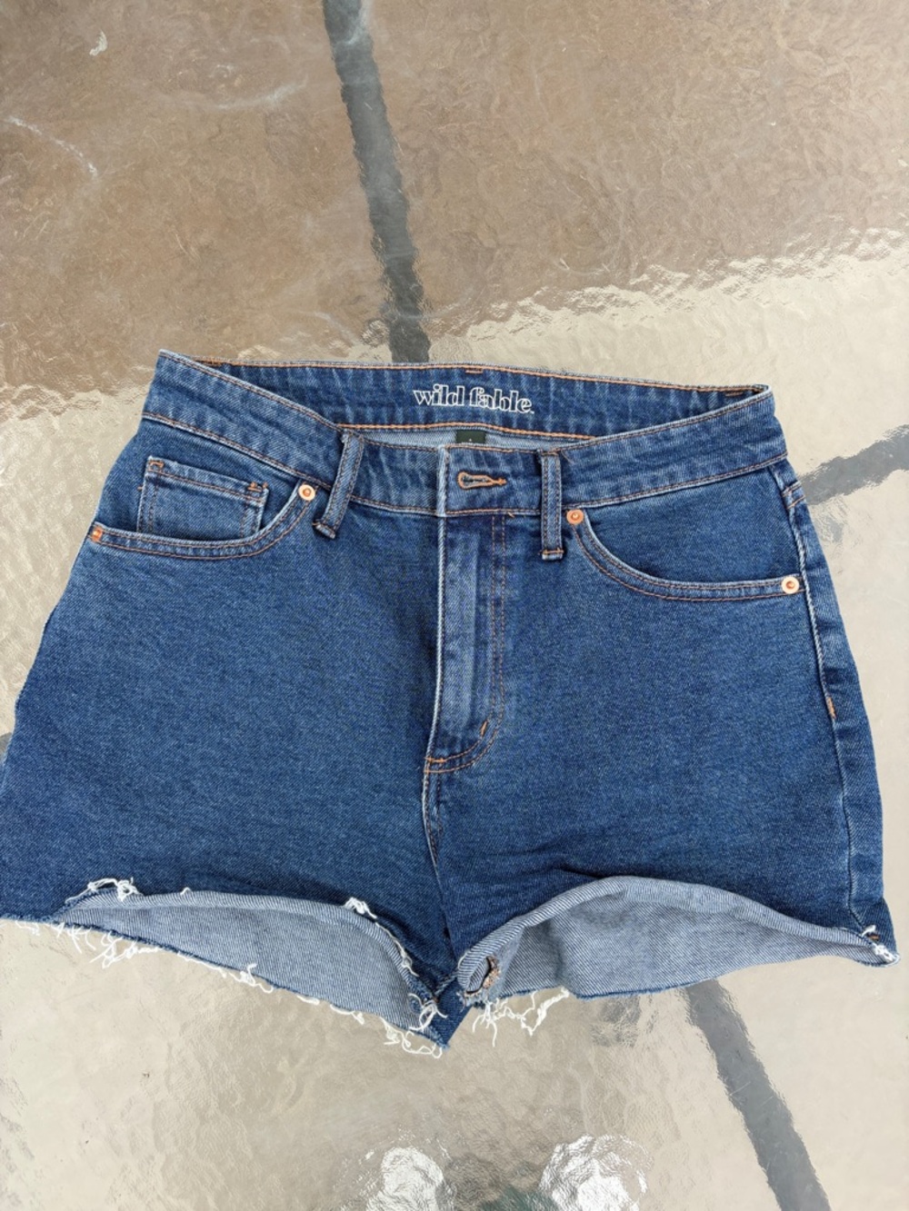 wild fable Dark Blue High-Rise Rolled Hem Denim Shorts